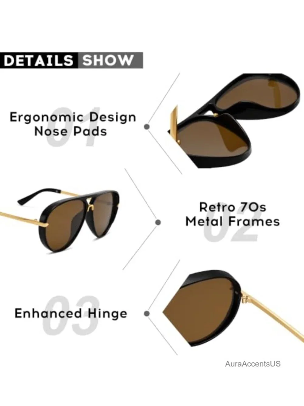 Gold Plated Metal Oversized Aviator Sunglasses Double Bridge UV400